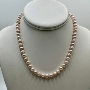 Vintage Soft‎ Pink Pearl Hand Knotted Sterling Silver 925 Clasp  Necklace 6mm